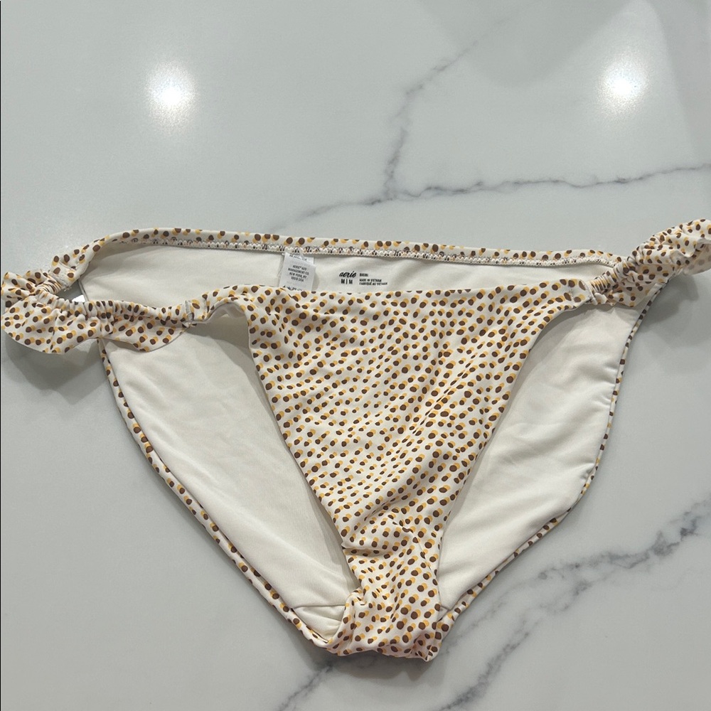 aerie White Bikini Bottoms with Brown and Yellow Dot Print